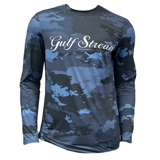Blue Camo Long Sleeve Performance Fishing Shirt